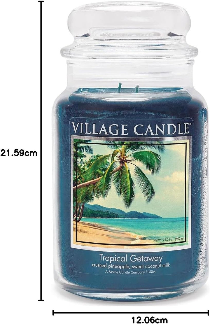 Village Candle Tropische Flucht Duftkerze im Glas 737g, blau, 10.2 x 10.1 x 16.5 cm, 737, 10.2 x 10.