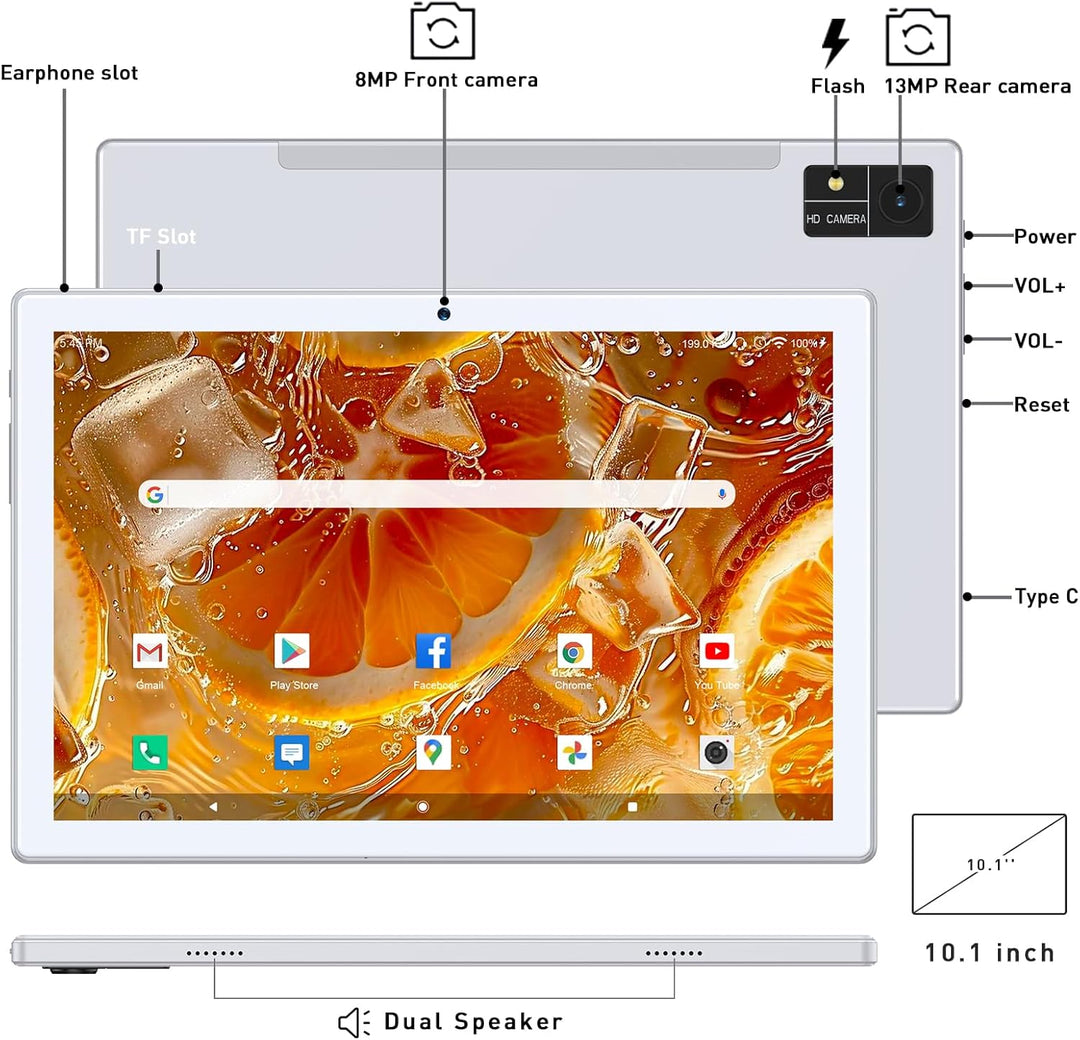 ZONKO 2025 Neueste Tablet 10 Zoll Tablets 16GB RAM+128GB ROM/TF 1TB, 5G+2.4G WLAN, 8-Core 2.0GHz, 80