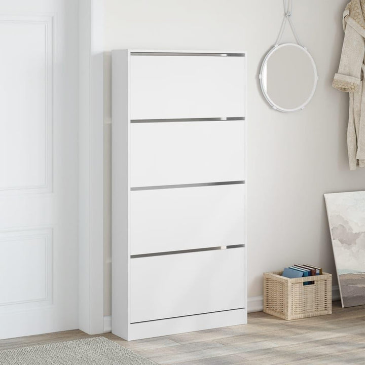 Homgoday Schuhschrank mit 4 Schubladen, klappbar, weiss, 80 x 21 x 163,5 cm, Möbel, Schuhregal, Orga