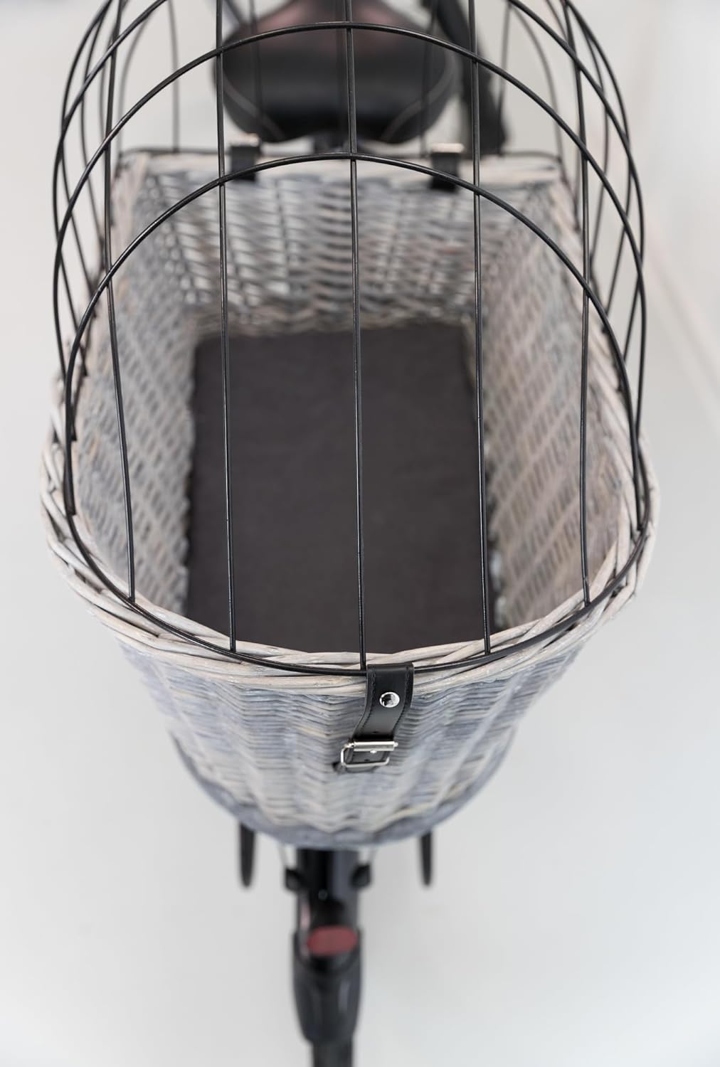 Fahrradkorb m. Gitter f. Gepäckträger, Weide/Metall, 35 × 49 × 55 cm, grau, grau