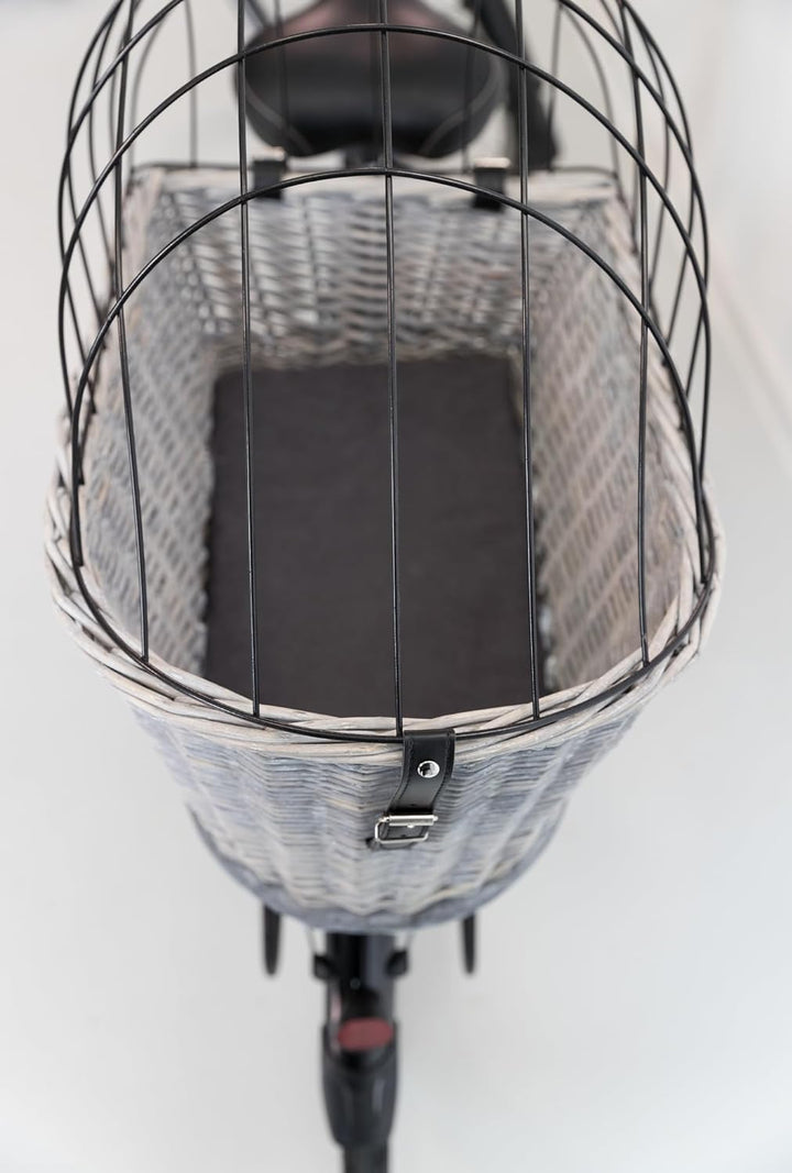 Fahrradkorb m. Gitter f. Gepäckträger, Weide/Metall, 35 × 49 × 55 cm, grau, grau