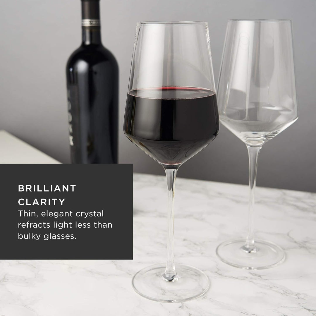 Viski Set of 3, Lead-Free Premium Crystal Clear Glass Modern Stemmed, Flat Bottom, Red Wine Gift, 16