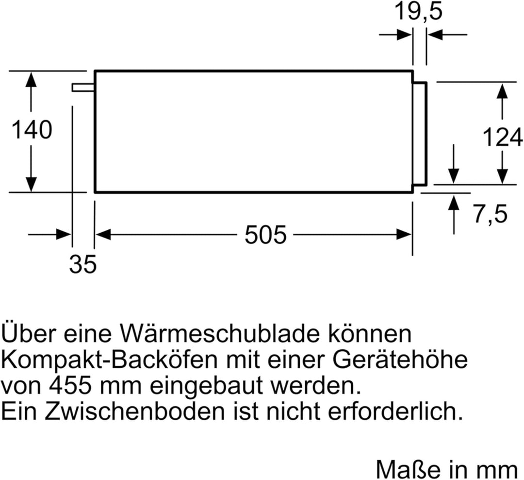 Bosch BIC510NB0 Serie 6 Wärmeschublade, 14 x 60 cm, 23 L, max. 64 Espresso-Tassen / 14 Teller, stufe