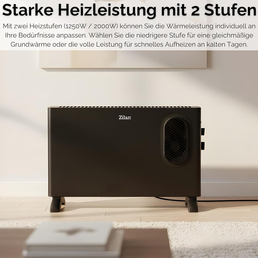 Konvektor Heizung elektrisch mit Heizlüfter - Elektroheizung mit Gebläse - separat zuschaltbarer Hei