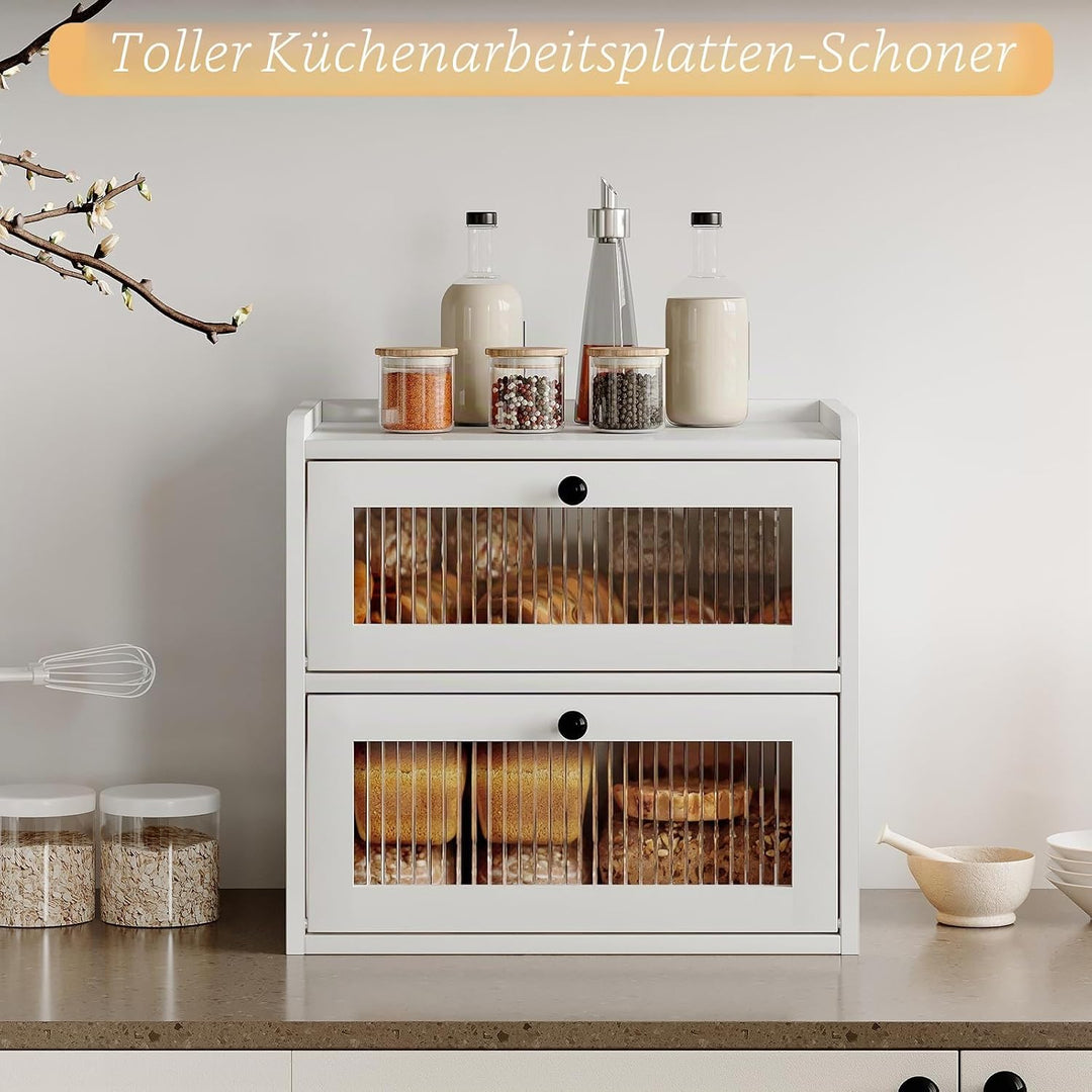 Brotkasten Holz, 2 Etagen Gross Brotbox mit Belüftungsloch, Längere Frische & Einfache Pflege, Küche