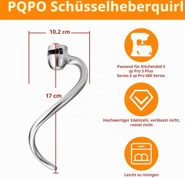 Edelstahl Spiral Teighaken Ersatz für Kitchen Aid 6 Quart Bowl Lift Standmixer