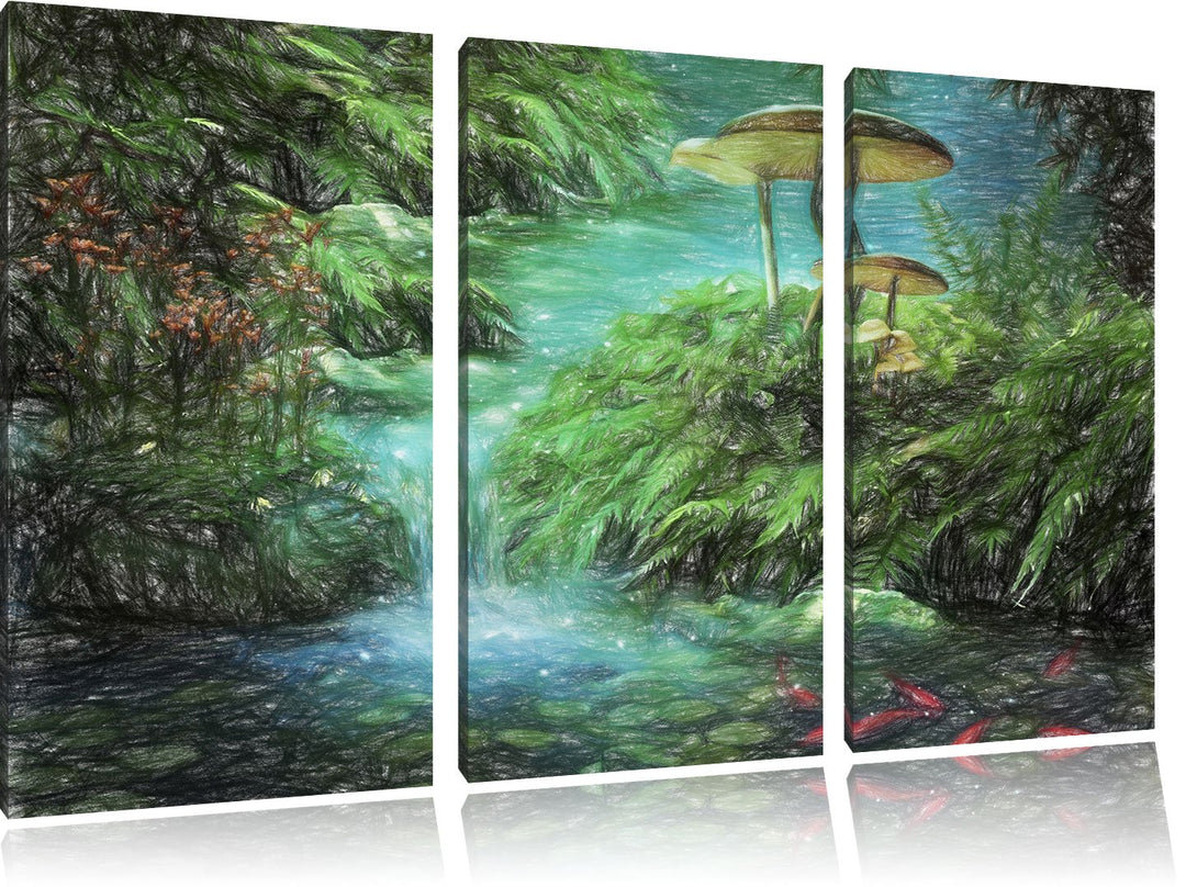 Pixxprint magischer Märchenwald als Leinwandbild/Grösse: 3 Teilig (120x80) / Wandbild/Kunstdruck/fer