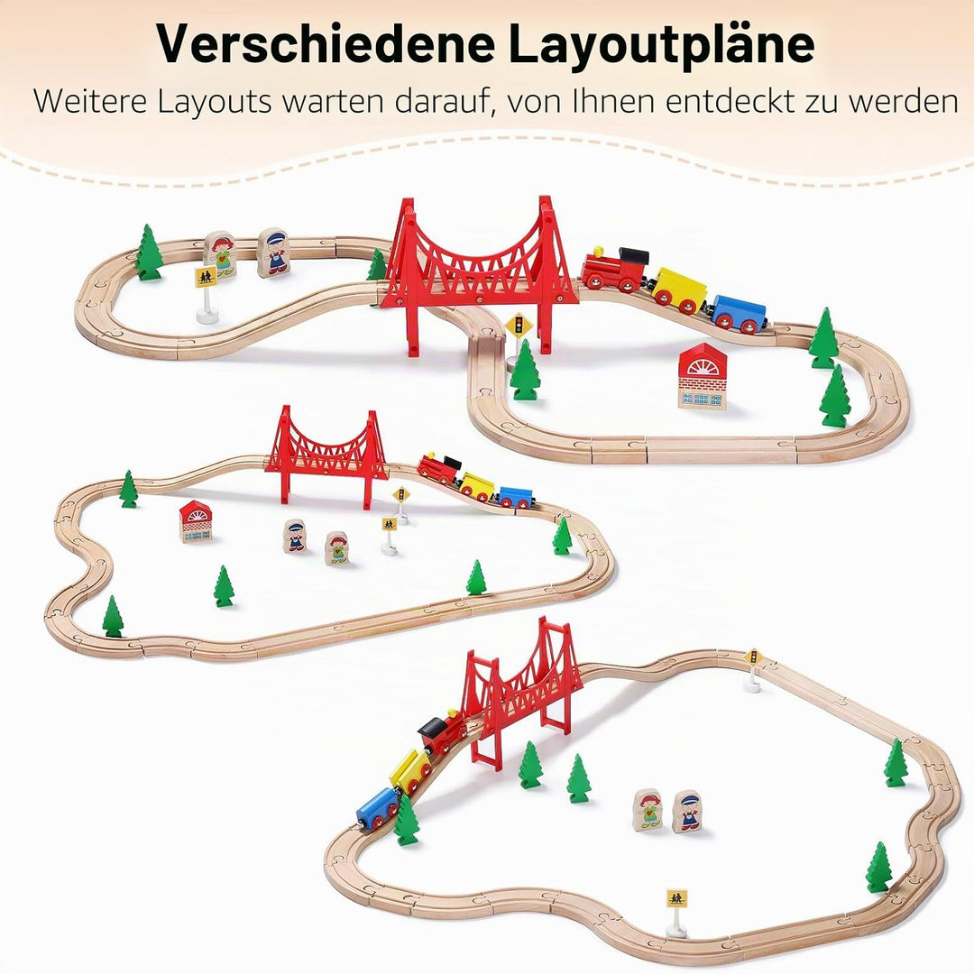 SainSmart Jr. 37 Pcs Holzeisenbahn und Züge Pack Eisenbahn Anfängerset Kompatibel mit Thomas Passend