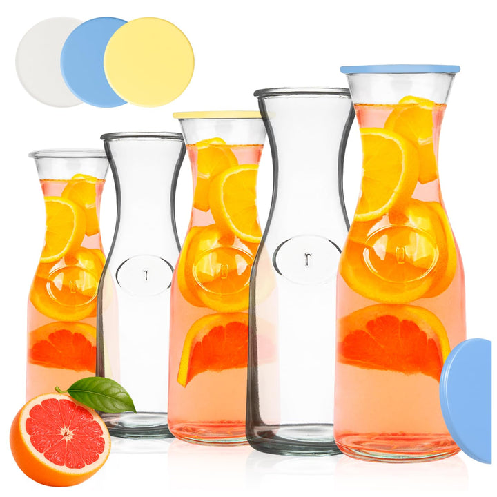 Glaskaraffe 1L mit Deckel – Wasserkaraffe für Wasser, Saft, Limonade und Getränke (5x), 5x