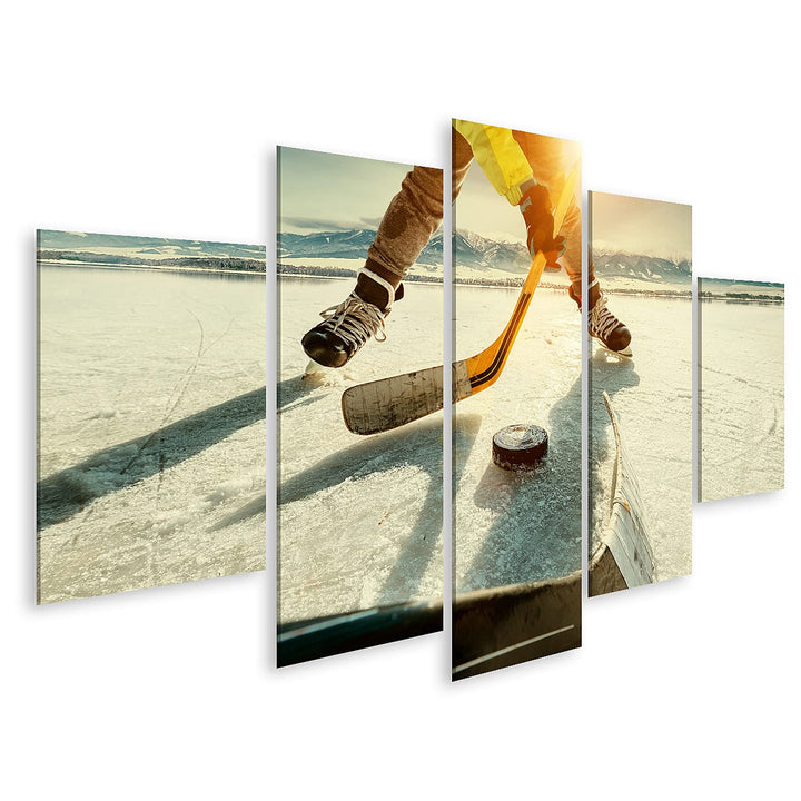 islandburner Bild auf Leinwand Eishockey Spiel Auf See Bilder Wandbilder Poster Leinwand 170x80cm -