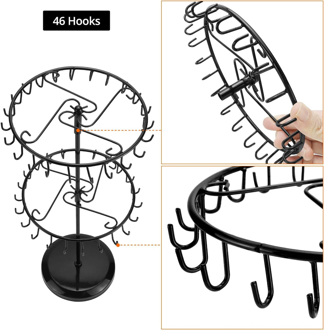 QWORK® 2-Stufiger Drehbar Schmuckständer, 46-Haken Schmuckbaum für Ketten & Armbänder, Ringe & Ohrri