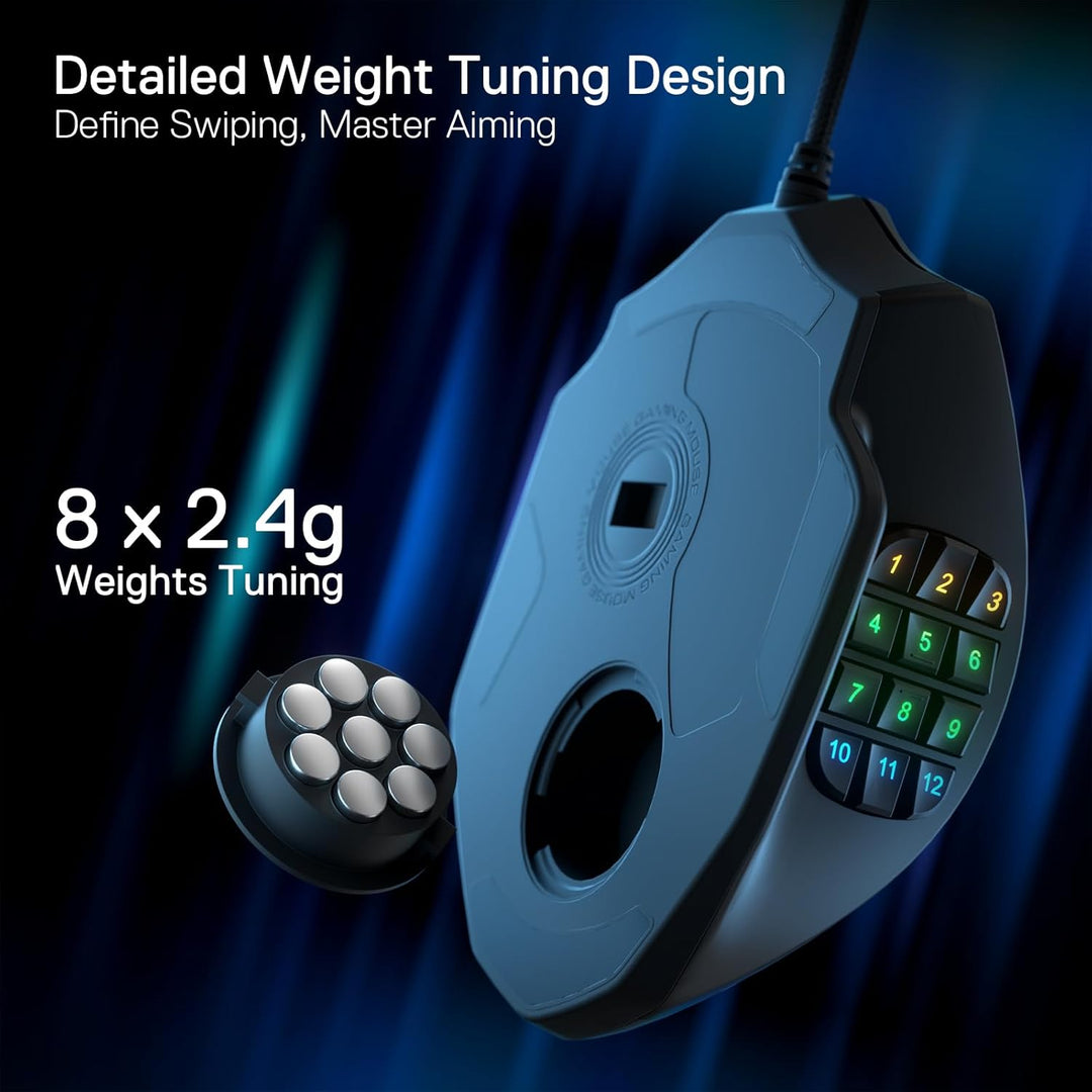 Redragon M908 Impact RGB LED MMO Maus USB Laser Gaming Maus mit 12400dpi, Hohe Präzision, 20 program
