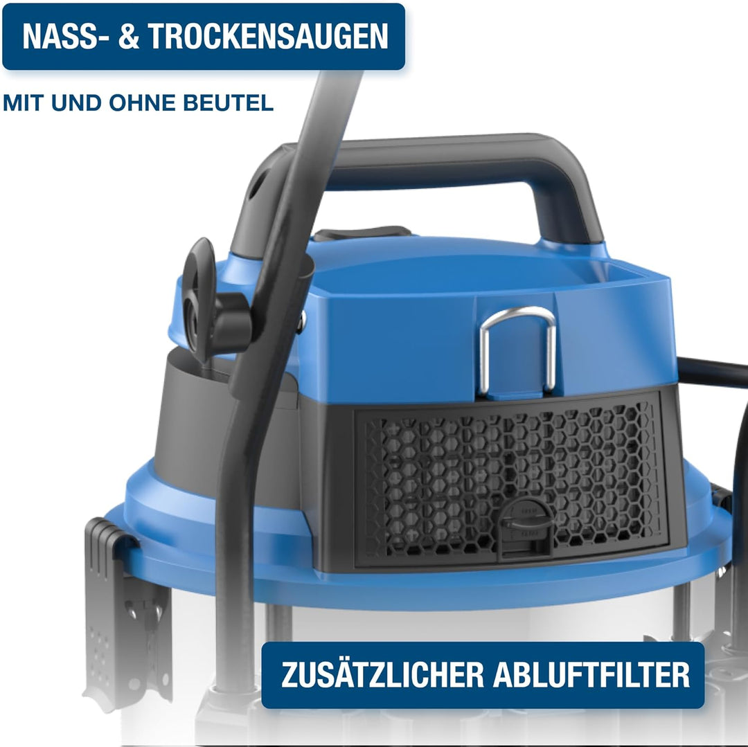 HYUNDAI Nass- / Trockensauger VCWD1630E, 1600 W, 30l Edelstahltank, Sauger mit Ausgangssteckdose, Ma