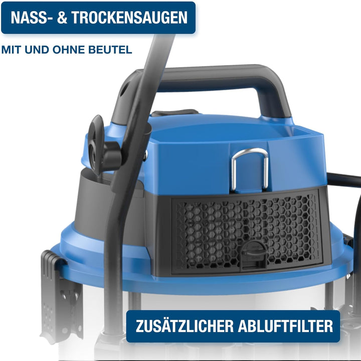 HYUNDAI Nass- / Trockensauger VCWD1630E, 1600 W, 30l Edelstahltank, Sauger mit Ausgangssteckdose, Ma