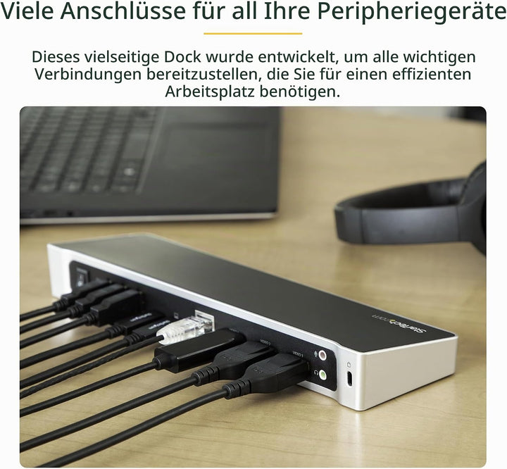 StarTech.com USB-C Dockingstation (Triple 4K, 60W Power Delivery (USB PD), Ethernet, für Windows / M