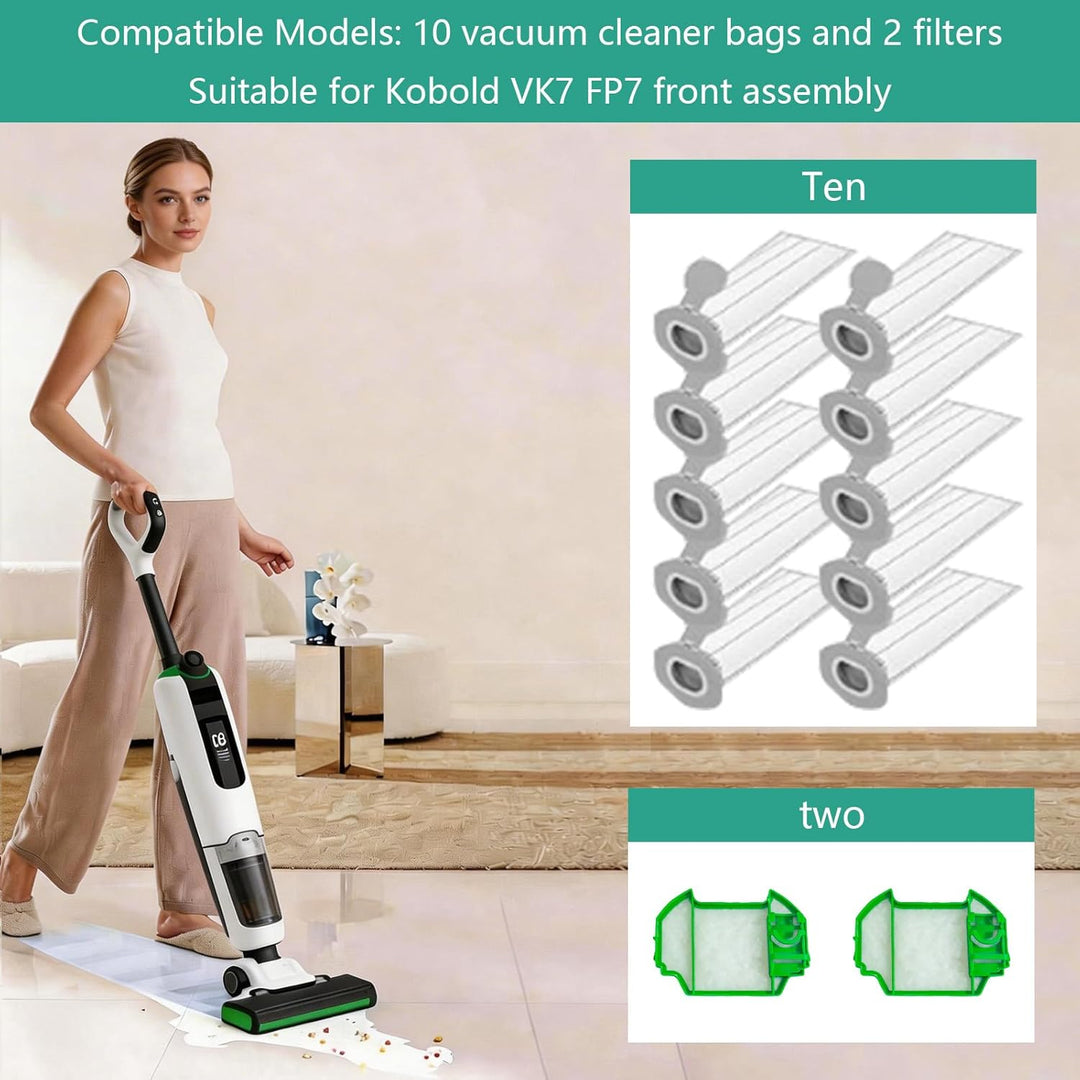 10 Stück Staubsaugerbeutel und 2 Filter für Vorwerk Kobold VK7 FP7 Premium Filtertüten Staubsauger A