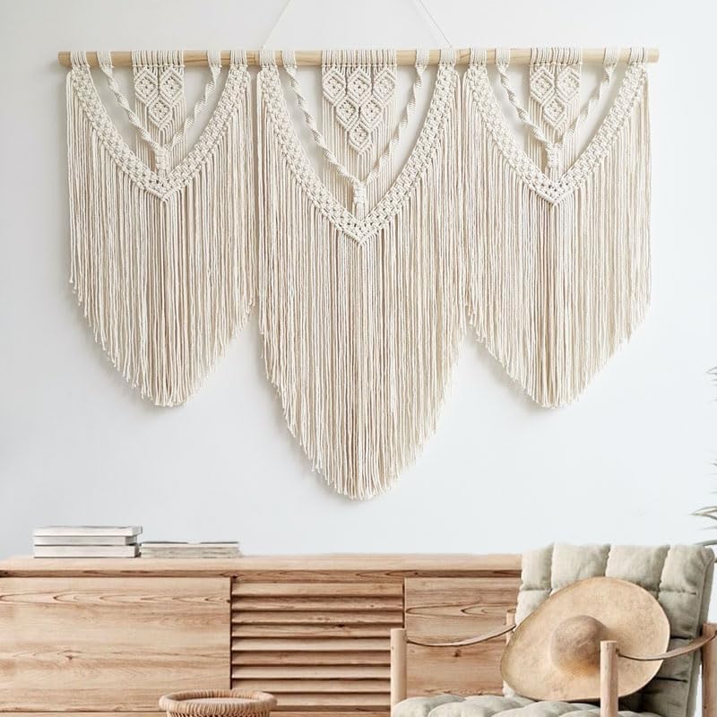 Hibisaws Makramee 110cm (W) x 82cm (H) Wandteppich Boho, Grosse, Handgewebt, Schlafzimmer Wanddeko ，