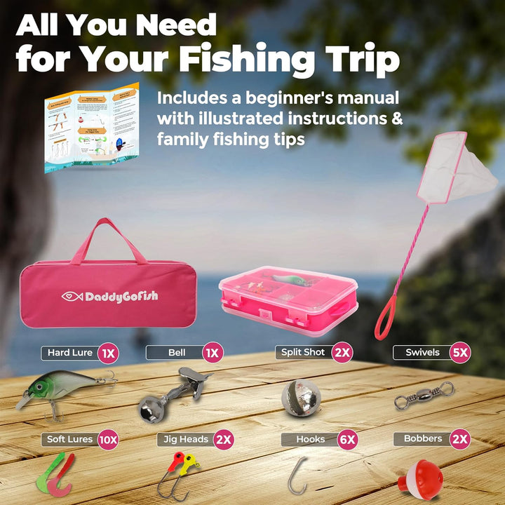 DaddyGoFish Angelrute für Kinder – Rute-Rolle-Kombi-Set für die Angelbox – Kleines Ausrüstungsset fü