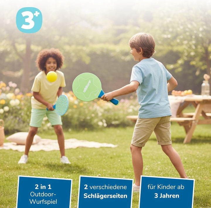 alldoro 60070 Sticky Beachball-Set - 2in1 Strandspiel mit 2 ergonomischen Schlägern + 2 Bällen, eins