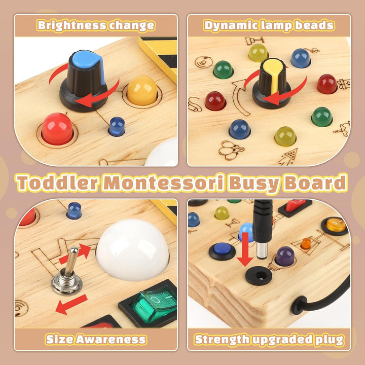 Baby Montessori Busy Board ab 2 Jahr, Motorikspielzeug mit 19 LED, Activity Board Holzspielzeug Lern