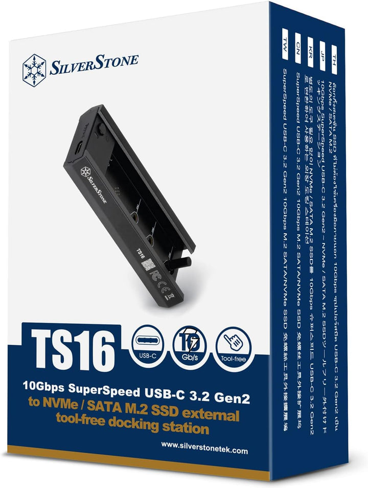 SilverStone Technology TS16, Externe 10-Gb s-SuperSpeed-USB-C-3.2-Gen-2-zu-NVMe SATA-M.2-SSD-Docking