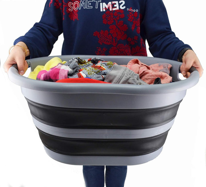SAMMART 36L Collapsible Plastic Wäschekorb - Ovale Wanne/Korb - Faltbarer Vorratsbehälter/Organizer