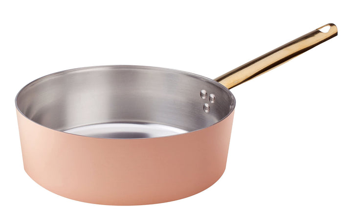 Pentole Agnelli ALCU10724 Niedriger Auflauf aus Kupfer mit Messinggriff, handverzinntes glattes Kupf