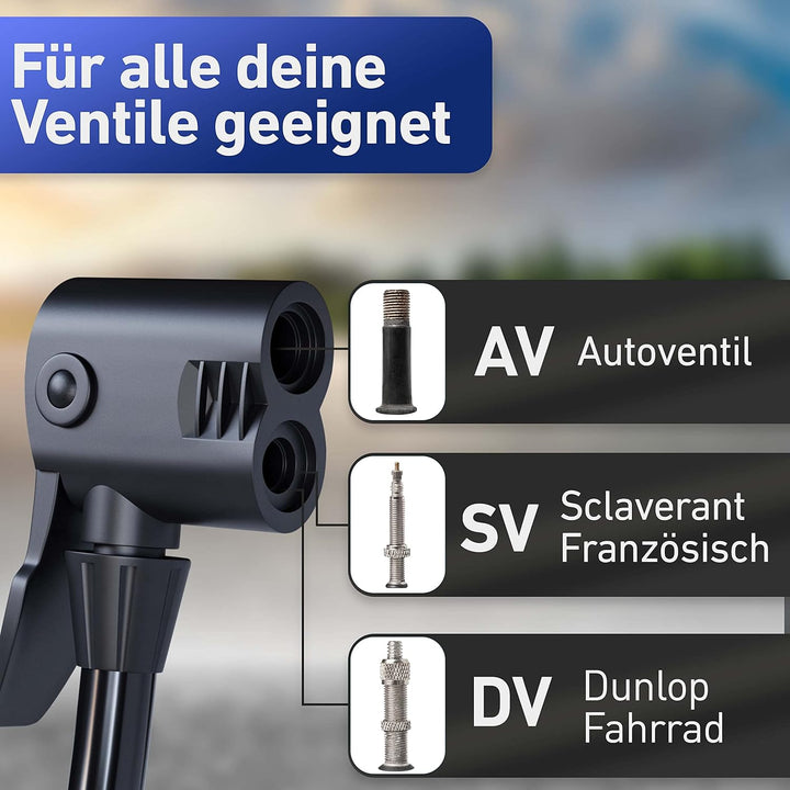BYKLISTA Fahrradpumpe alle Ventile | Grosses Manometer 12 Bar + extra Ventiladapter | Gratis eBook |