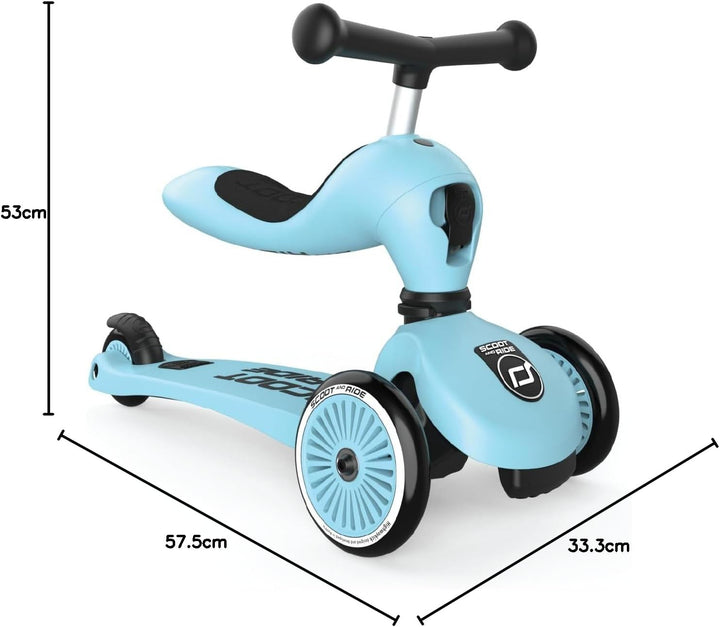 Scoot & Ride Unisex – Babys Highwaykick 1 Kickboard mit Sitz Blau Einheitsgrösse Single, Blau Einhei