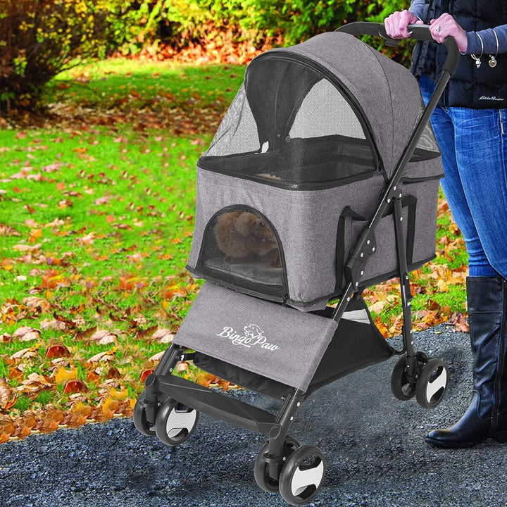 BingoPaw Hundebuggy Hundewagen vierrädrige Buggy bis 20kg klappbar abnehmbar Haustier-Buggy Katzenbu