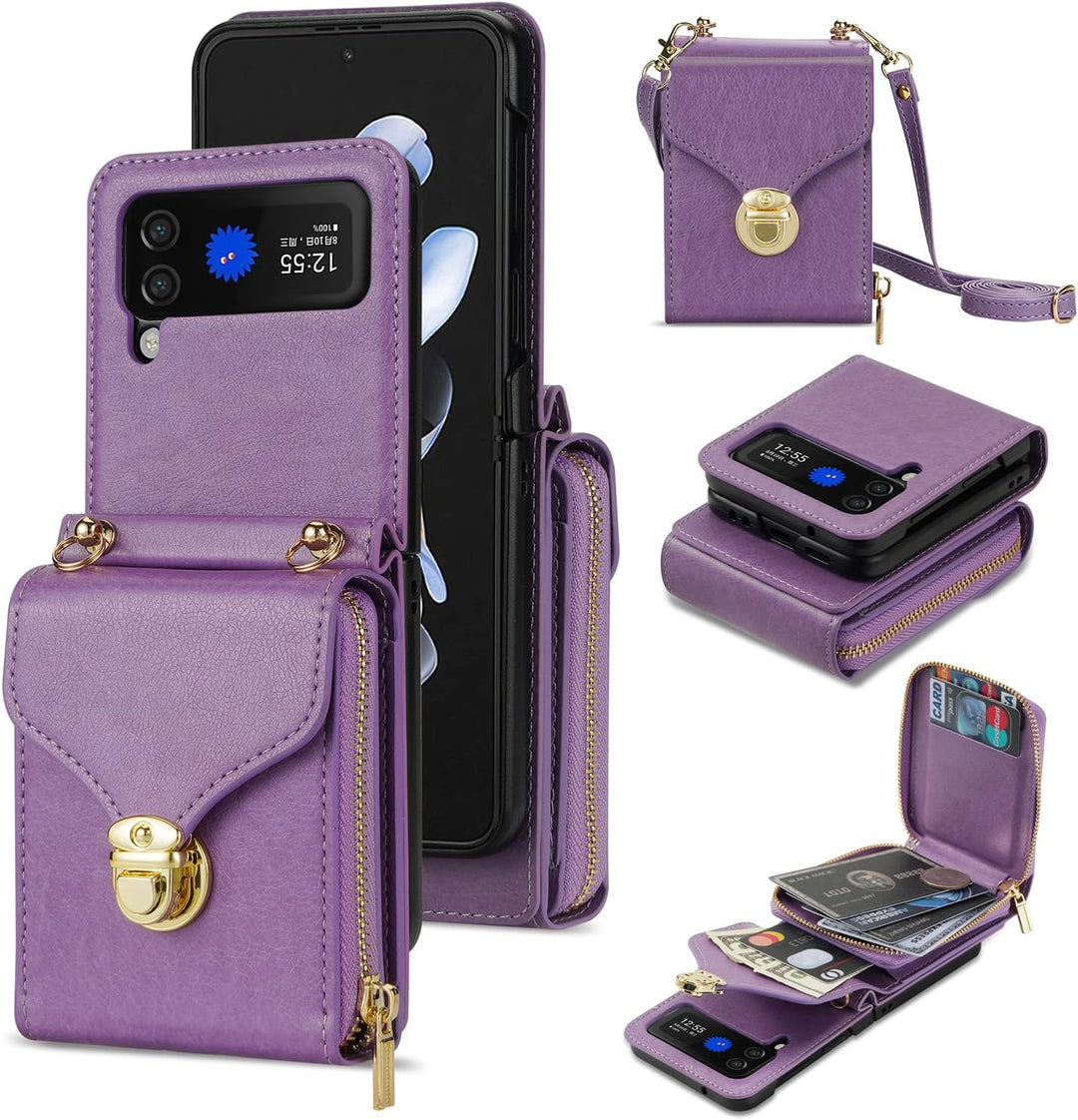 UDBKKDX Brieftasche Handyhülle für Samsung Galaxy Z Flip 4, Schnalle Frauen Mattes Leder hülle mit B