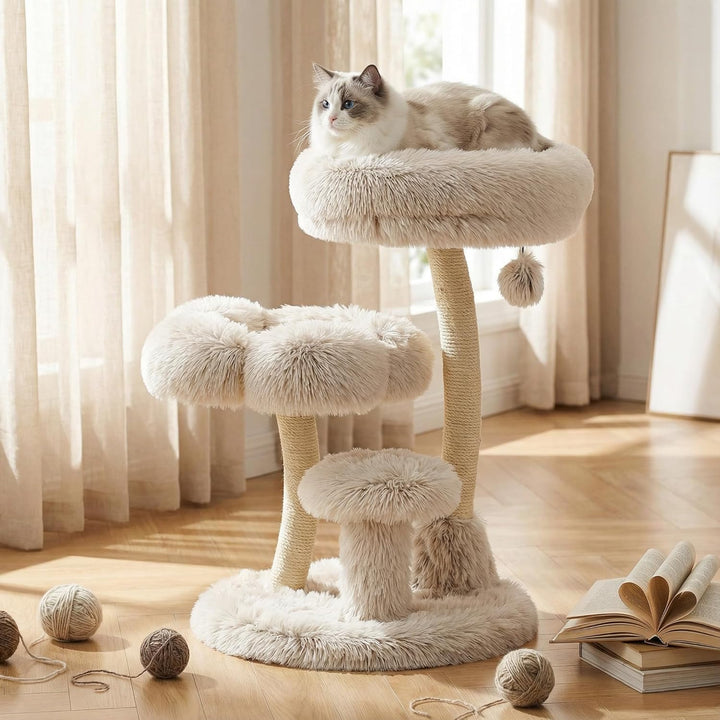 Fudajo Designer Kratzbaum 49 x 49 x 74 cm, Katzenkratzbaum mit Plüsch und Sisal, Kletterbaum für Kat