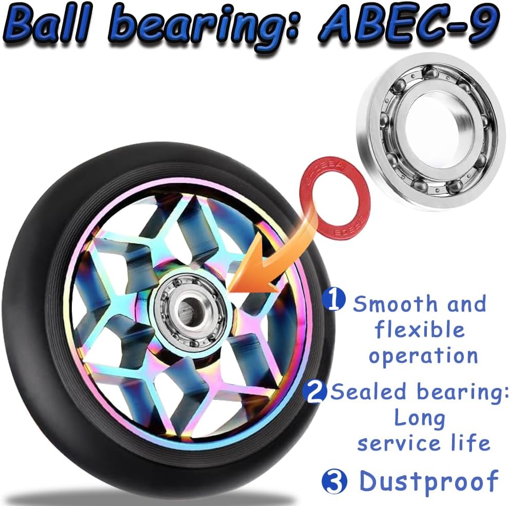 2 Stück Stunt Scooter Rollen,110mm Ersatzräder für Scooter, Stunt ScooterReifen ABEC-9 Kugellager,Al