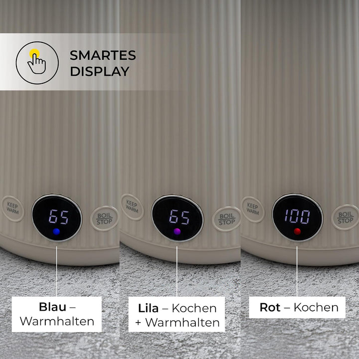 Wasserkocher 1,7 L mit Temperaturwahl & Warmhaltefunktion – Elektrischer Edelstahl Wasserkocher 2200