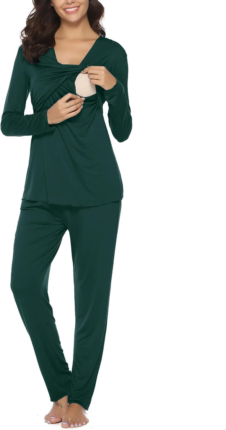Irdcomps Stillpyjama Damen Lang Stillschlafanzug Baumwolle Umstandspyjama Lang Schwangerschaft Pyjam