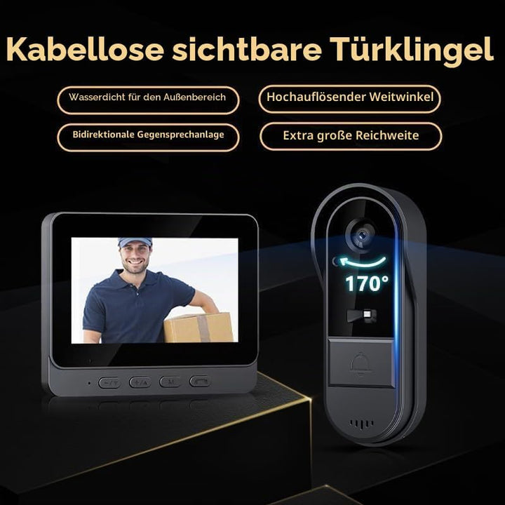 Drahtlose Video Türklingel mit 4.3" HD Innenmonitor Wasserdicht Kabellose Doorbell 1080P Funk Türkli