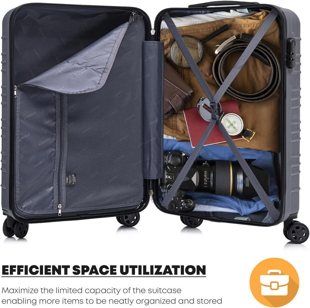 Koffer Suitcase M Grau, Trolley Reisekoffer, Kabinenkoffer Rollkoffer Handgepäck mit 4 Rollen 360°,