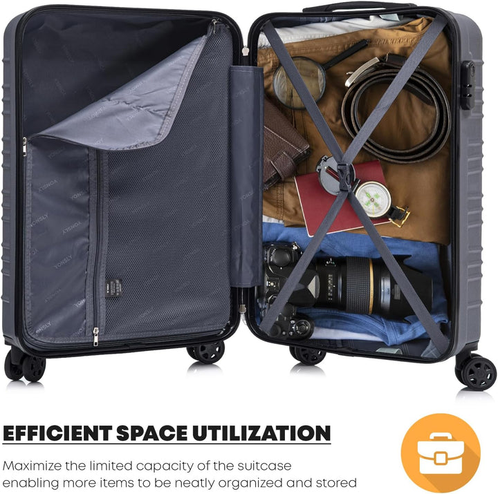 Koffer Suitcase M Grau, Trolley Reisekoffer, Kabinenkoffer Rollkoffer Handgepäck mit 4 Rollen 360°,