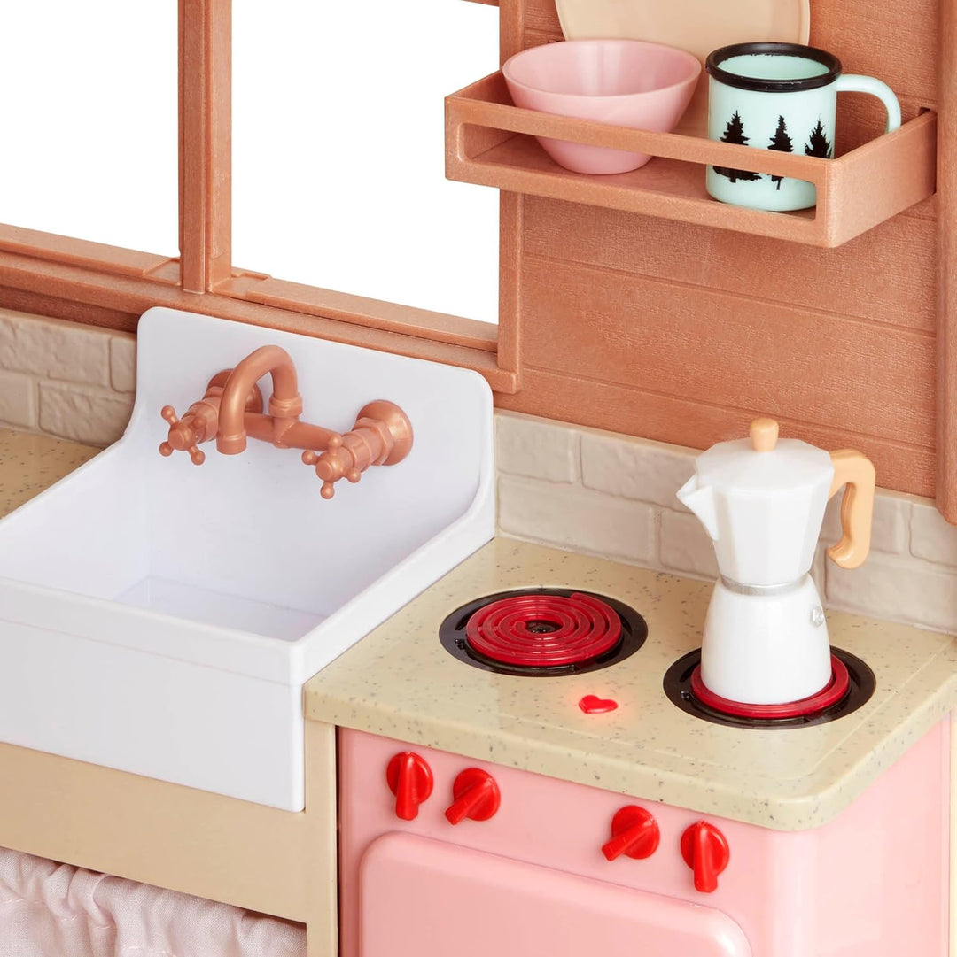 Our Generation - Gemütliche Hütte - Puppenhaus Spielset - Möbel & Spielnahrung - 46 cm Puppe Zubehör