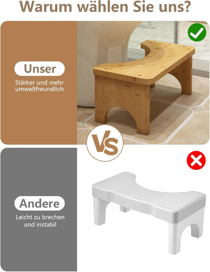 Toilettenhocker aus Bambusholz für Erwachsene, Klohocker für verbesserten Stuhlgang, WC Hocker für b