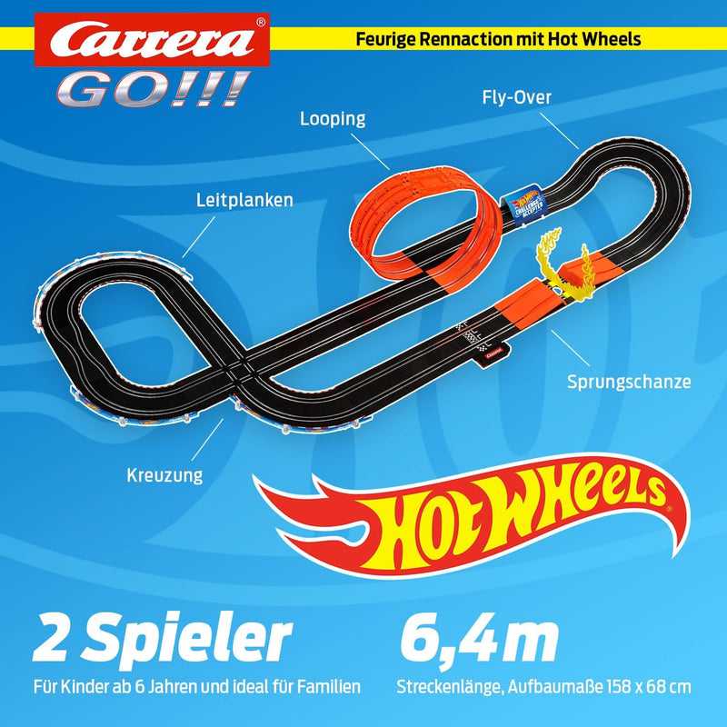 Carrera 20062553 GO!!! Rennstrecken-Set I Hot Wheels I 6,4 m elektrische Rennbahn mit Streckenteilen