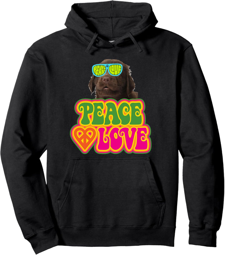 Peace Heart Love Dog Retriever Flat-Coated Pullover Hoodie
