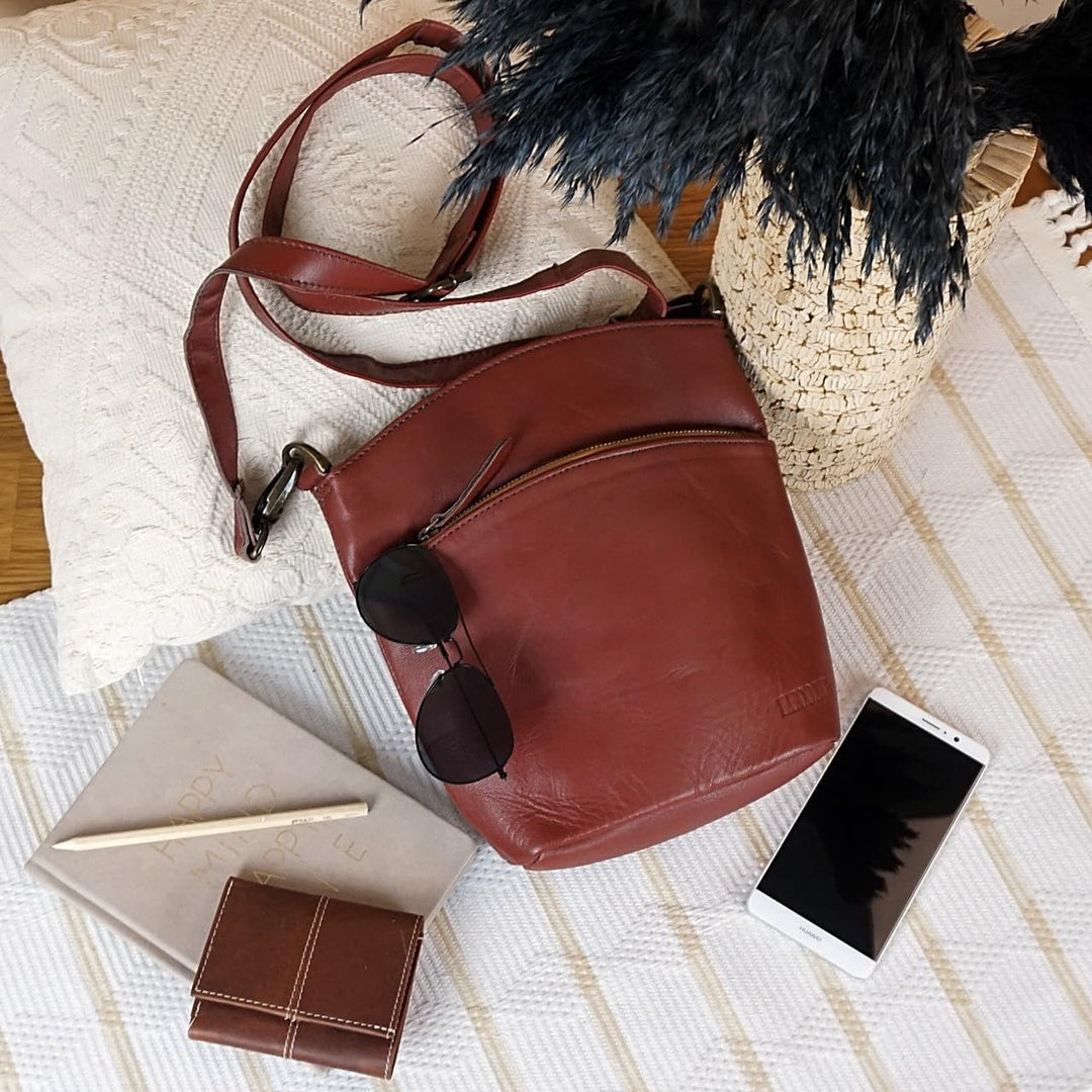 LECONI kleine Umhängetasche Damen Schultertasche Handtasche Freizeittasche Damentasche Ledertasche v