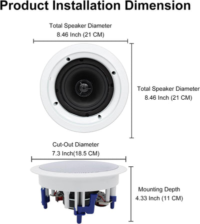 Herdio 5,25 Zoll Deckenlautsprecher, 300 Watt Kompatibel mit Bluetooth Einbaulautsprecher, Unterputz