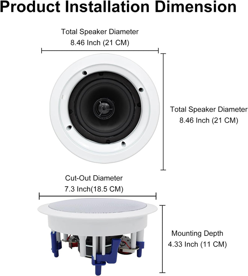 Herdio 5,25 Zoll Deckenlautsprecher, 300 Watt Kompatibel mit Bluetooth Einbaulautsprecher, Unterputz