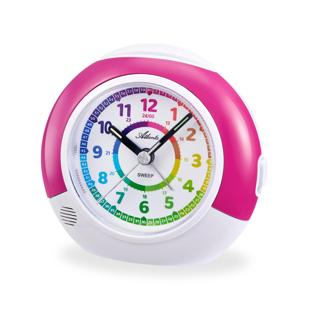 Atlanta Kinderwecker ohne Ticken mit Lernzifferblatt Licht Snooze Quarzwecker - 2147/17 (Rosa/Weiss)