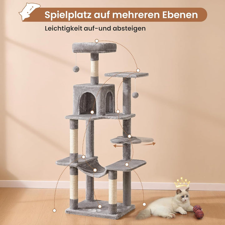 MSmask Kratzbaum gross, L Katzenbaum Stabil, Katzenkratzbaum mit Plattformen, Katzenhöhlen, Hängemat