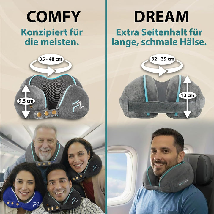 FLOWZOOM Dream Pro - Nackenkissen mit extra seitlicher Stütze und flexibel einstellbarem Klettversch