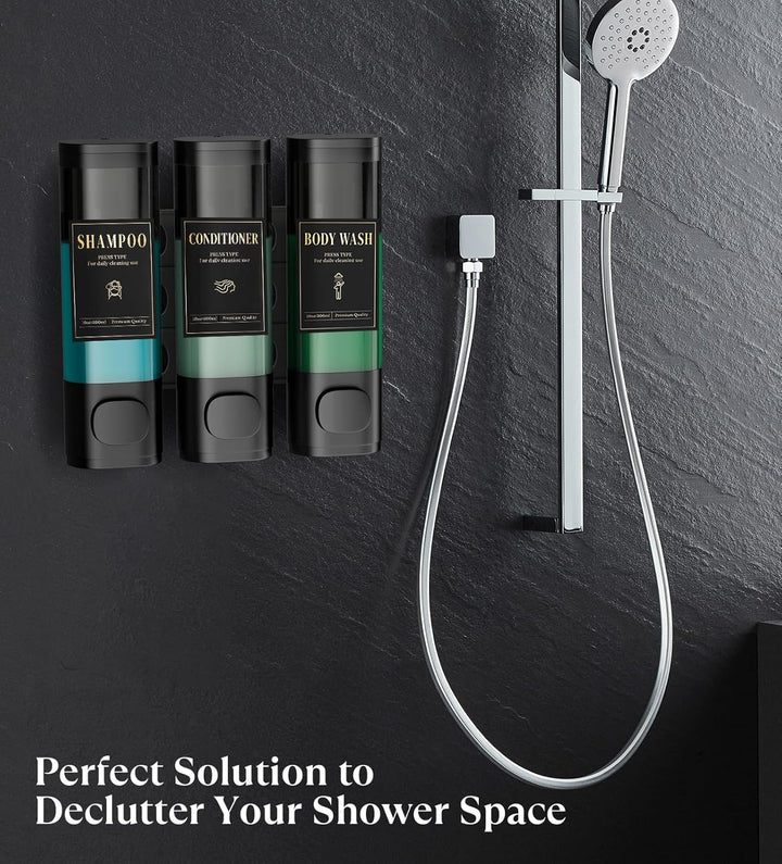 Luxspire Shampoo- und Conditioner-Spender, bohrerloser Wand-Duschseifenspender mit 3 Kammern und was