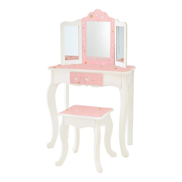 Teamson Kids Childrens Rosa Holz-Schminktisch und Hocker Spiegel TD-11670K Stern, Stern